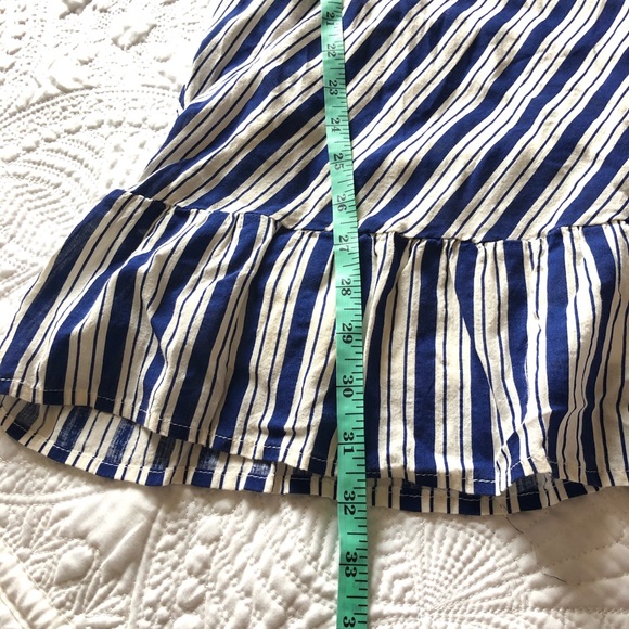 PEACH LOVE Striped Mini Dress V Neck Ruffle Blue White Size Medium - Picture 9 of 11